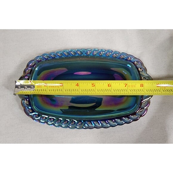 Vintage Indiana Glass Harvest Grape Blue Carnival Glass Creamer Sugar & Tray Set - Picture 7 of 16